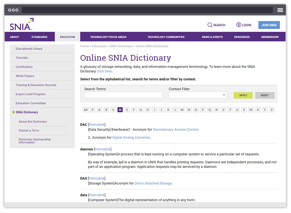Online SNIA Dictionary